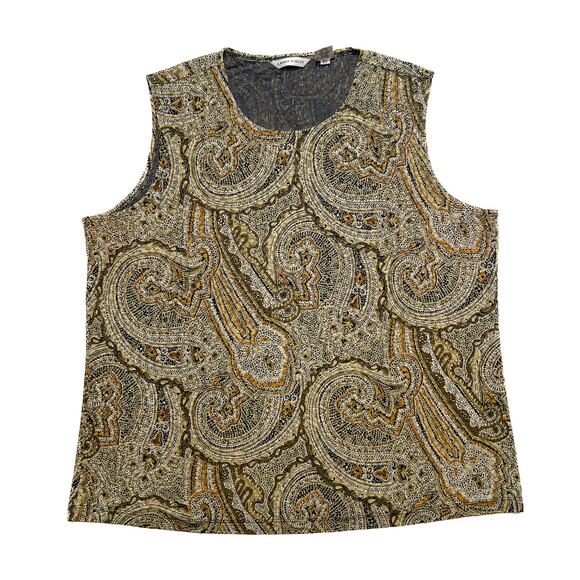 Laura Ashley Vintage Abstract Paisley Shirt Sleeveless Textured Women's XL 90s - Picture 1 of 10